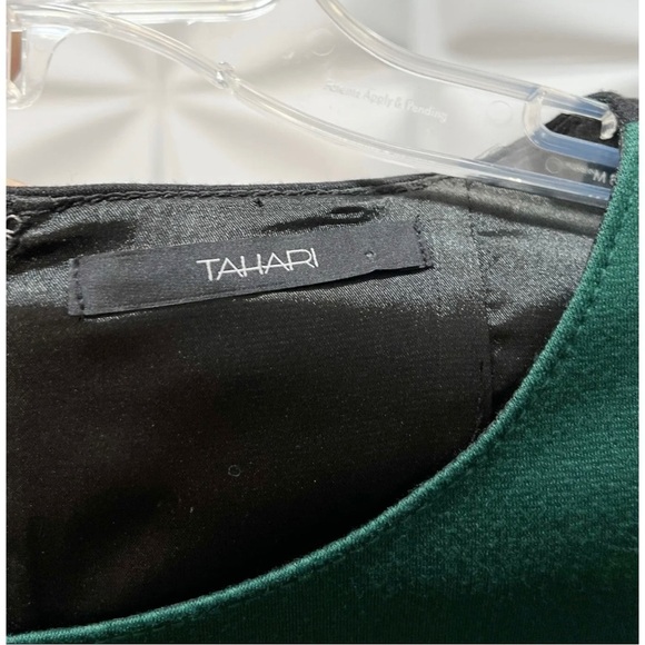 Tahari Sz 10 Emerald Hunter Green Black Sheath Dress Christmas Figure Flattering - Picture 13 of 16